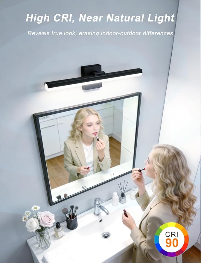 IZORRO Modern Bathroom Vanity Light 16 inch, Rotatable, 12W Dimmable Led Bathroom Light Fixture Over Mirror, Black Vanity Light Bar (Cool White 6000K)