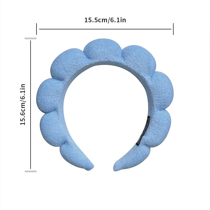 KVZVK Puffy Sponge Spa Hairband, 2 Pack for Women Face Washing, Makeup Removal, Shower, Skincare (Pink, Blue)