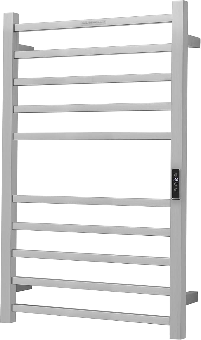 Heated Towel Racks for Bathroom, Wall Mounted Electric Towel Warmer Racks with Timer & Temperature Control, 10 Bar Stainless Steel Towel Heater for Bathroom, Brushed Plug-in