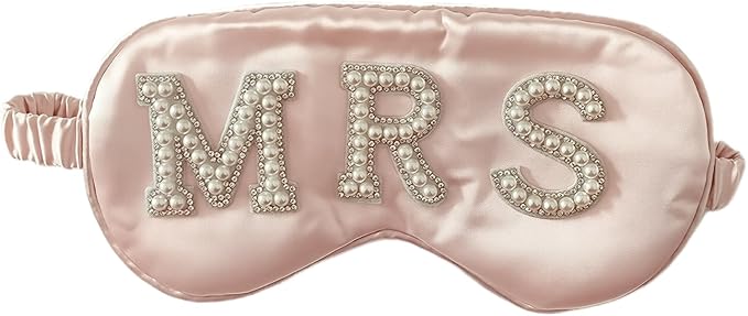 Bride Sleep Mask, Bride Eye Mask, Mrs Satin Bridal Eye Maskes Soft Sleep Maskes for Honeymoon Travel Meditation, Mrs Pearl Bridal Gifts to Adjust Night Sleeping, Sleeping Masks for Wedding (Pink-Mrs)
