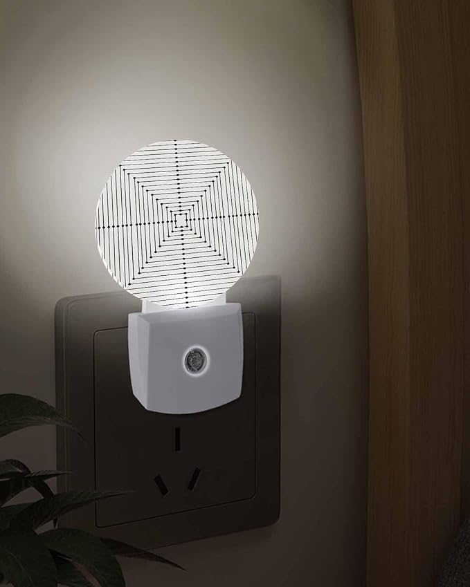 Night Lights Auto Sensor Beige Aesthetic Night Light Lines Perspective Box Round Lamp Plug-in LED Nightlights Dusk to Dawn for Living Room Bedroom Bathroom Hallway Wall Decor