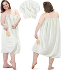 Xtinmee 2 Sets Womens Wrap Towel with Hair Towel Bath Towel Wrap Shower Dress Towel Spa Wraps for Women's Bathrobe (White, Plus Size)