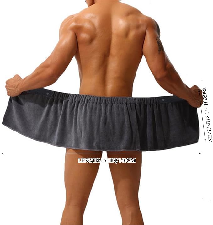 Men Boys Soft Wearable Bath Towel Short Pants Adjustable Mircofiber Towel Pool Beach Spa Bathing Shower Cover Up Wrap Around Towel (Grey)