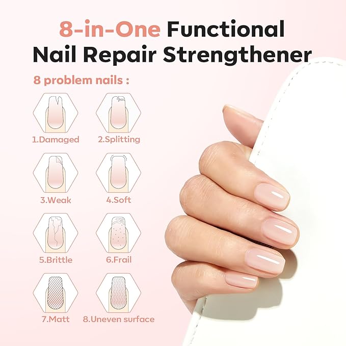 modelones Nail Strengthener and Growth Jelly Nude Pink Nail Polish Nail Hardener Extra Strong and Growth Nails Strengthening Polish 15ml Natural Concealer Foundation Nail Care Gifts for Women