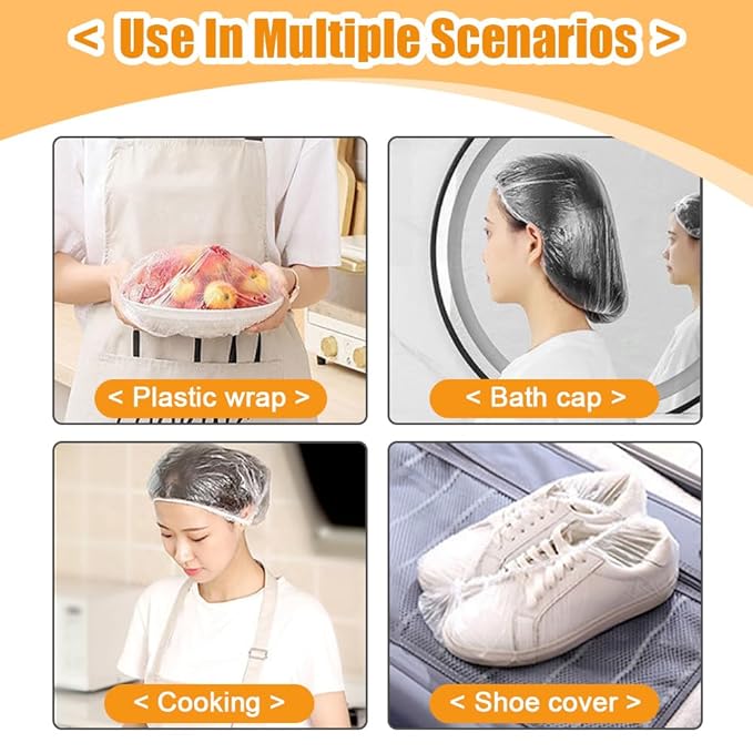 50PCS Portable Individually Wrapped Disposable Shower Caps, Plastic Waterproof Elastic Pocket Hair Bath Caps,Multipurpose Travel Shower Caps, Perfect for Hair Treatment, Salon, Spa, Hotel,Home,Travel