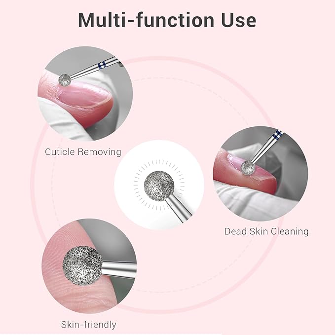 MelodySusie 4mm Ball Shape Cuticle Clean Nail Drill Bit 3/32'', Professional Safety Carbide Diamond Under Nail Cleaner for Cuticle Dead Skin Nail Prepare, Beginners Bits, Series Bit-S, Medium