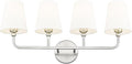 Bathroom Light Fixtures, 4 Light Vanity Lights with Flared White Fabric Shade, 28 Inch Brushed Nickel Wall Sconce, Modern Sconces Wall Lighting for Hallway Bedroom, VL837-BN-4