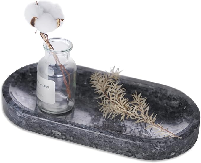 Koville Norwegian Natural Granite Bathroom Tray, 12"x6" Vanity Sink Tray for Kitchen, Decorative Tray, Bathroom Countertop Organizer for Perfume, Candles, Jewelry(Blue Pearl)