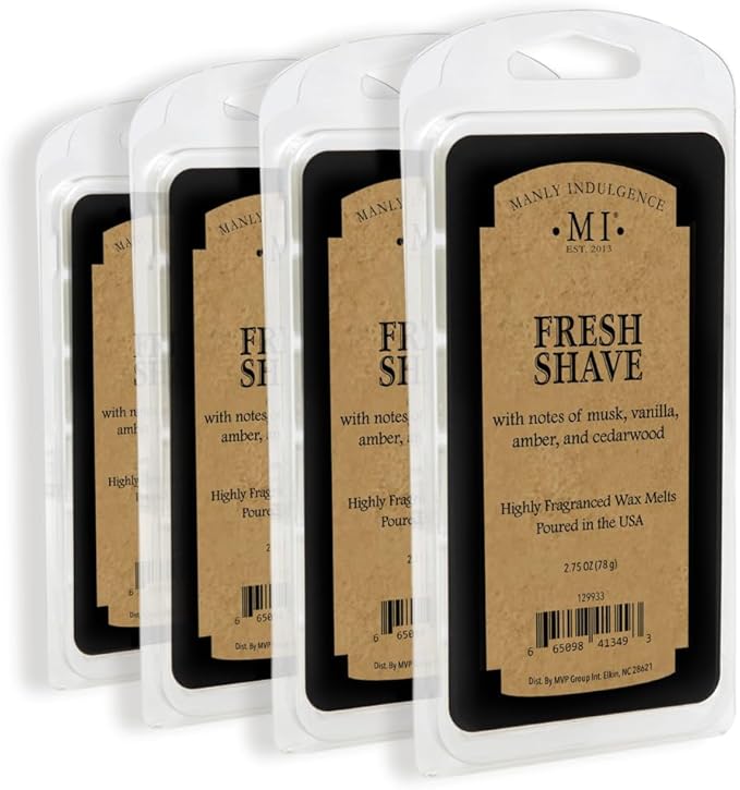 Manly Indulgence Fresh Shave Scented Wax Melts, Wax Melt Warmer Cubes, Long Lasting Scented Wax Warmer Cubes, 4 Pack, 6 Cubes Each - Made in The USA
