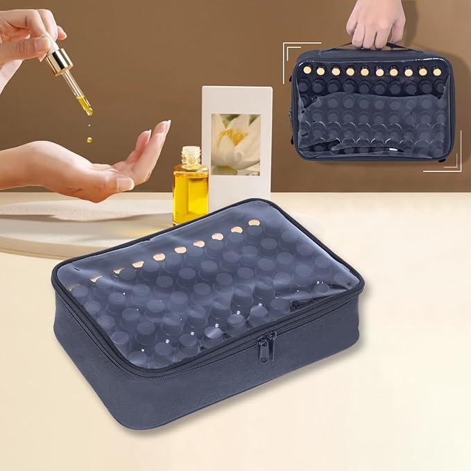 Essential Oils Carrying Case Holds 60 Grids for 1-3ML Roller Bottles 5ml, 10ml, 15ml Bottles Storage Organizer Bag Transparent, Essential Oil Bag with Detachable Sponge Pad Black