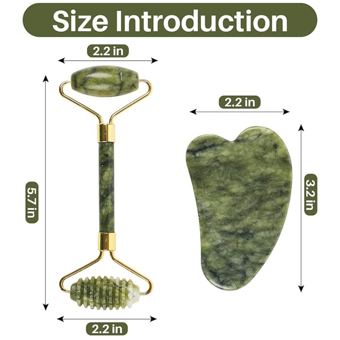shenghang Emerald Facial Roller Massager Anti-Wrinkle and Relieve Edema Facial ridged Roller Natural Xiuyan Jade rejuvenates the Skin (Green)