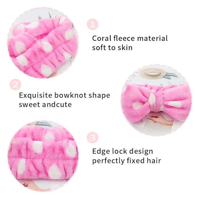 WHAVEL 6 Pack Pink Spa Headband Makeup Soft Skincare Shower Headbands Fluffy Head Wraps Hair Band for Washing Face