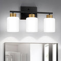 FonmYim Black and Gold Bathroom Light Fixtures, 3-Light Modern Vanity Light Over Mirror, Wall Sconces with Milky White Frosted Glass Shades, E26 Socket (Bulbs Not Included)