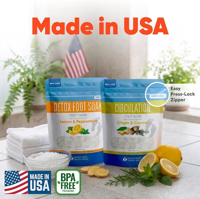 2 Pack Foot Soak Salts Bundle for DIY Foot Spa with Bamboo Scoop (2 lbs Each 4 lbs Total) for Discomfort and Dry Skin Made in USA with BPA Free Easy Lock Pouch