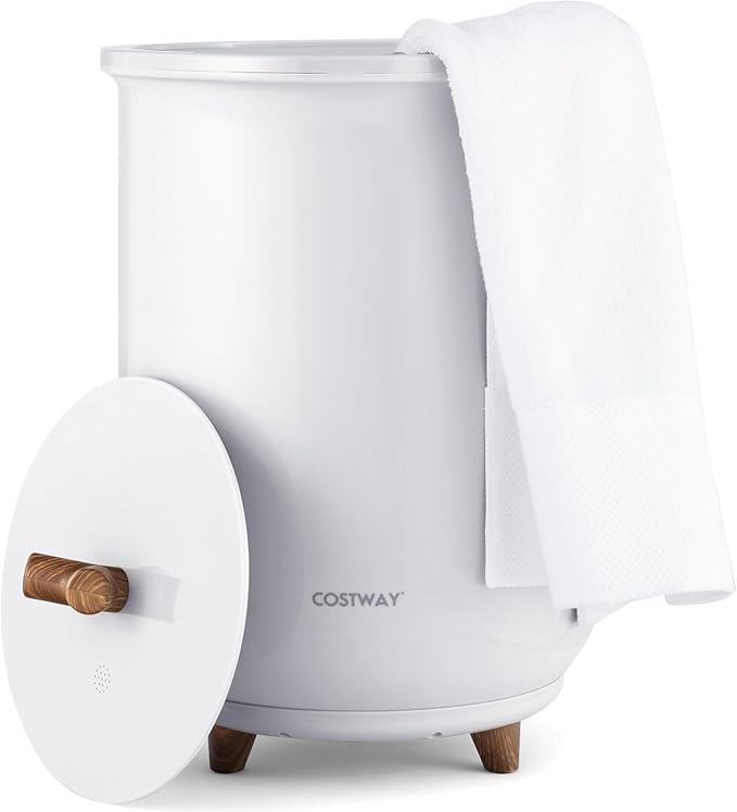 COSTWAY Bucket Style Towel Warmer, 23L Towel Warmer with 4 Heating Time & 3 Heating Temperature, Overheat Protection System, Fragrant Disc Holder, Towel Warmer for Bathroom, Hot Tub, Spa, White