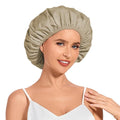 Shower Cap for Women Waterproof Reusable, Large Shower Cap Non-Slip with Elastic Band, Washable Bath Hair Hat for Long Hair, Braids (Brown)