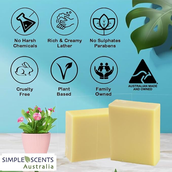 Simple Scents Australia Honeysuckle Scented Natural Soap Bars (5 Bars), 3.5oz Moisturizing French Triple Milled Soap Bars Enriched with Shea Butter - Pure Plant Oil Bath & Body