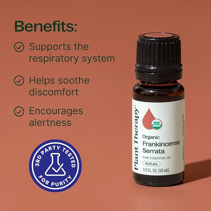 Plant Therapy Organic Frankincense Serrata Essential Oil 100% Pure, USDA Certified Organic, Undiluted, Natural Aromatherapy, Therapeutic Grade 10 mL (1/3 oz)