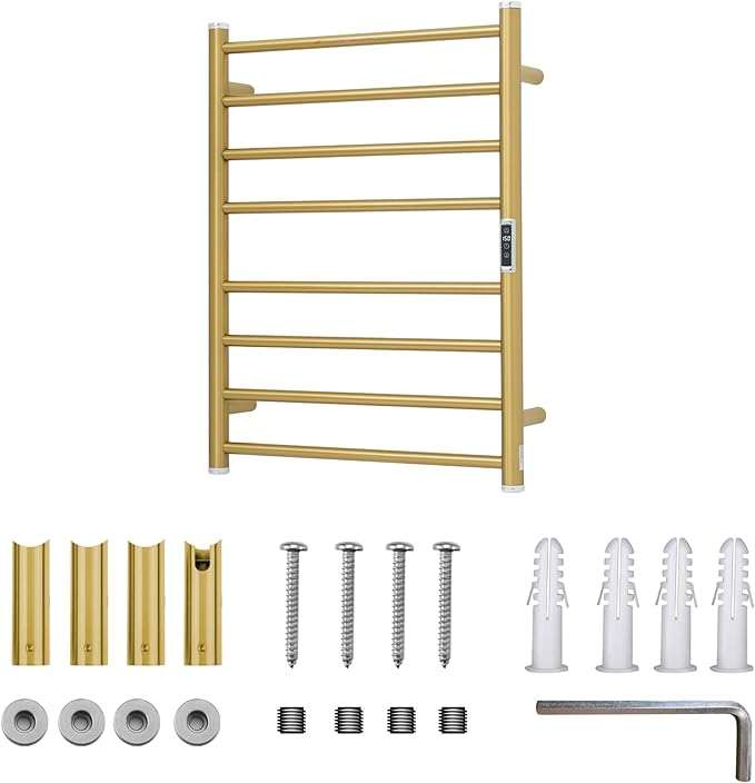 Electric Towel Warmer Rack,Heating Towel Warmer,Timer & Temperature Control,Wall-Mounted Plug-in for Bathroom,Gold,Stainless Steel,8-Bar(27.56x20.87x4.41in)