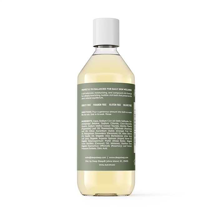 Deep Steep Bubble Bath, Rosemary Mint, 10 oz – Soothing Soak with Shea Butter, Argan Oil, Aloe Vera & Coconut Oil – Vegan, Sulfate-Free, PH-Balanced Clean Beauty