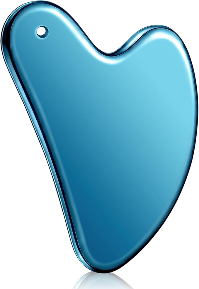 Nuanchu Stainless Steel Gua Sha Facial Tool, Metal Gua Sha for Lymphatic Drainage, Guasha Face Sculpting Double Chin Reduce with Pouch Mother Day Self Care Gift(Blue)