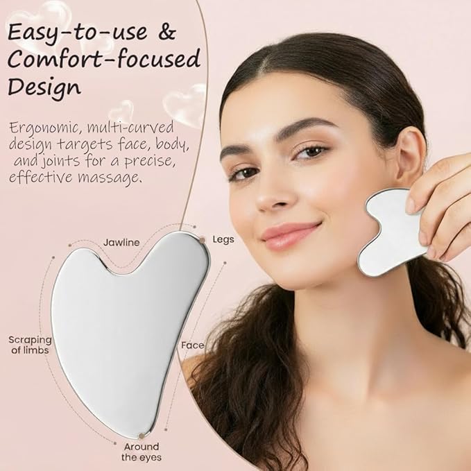 Gua Sha Facial Tools Capable of Facial Sculpting Big Size,304L Stainless Steel Metal Gua Sha Lymphatic Drainage Massager for Daily Skin Care Beauty Routine