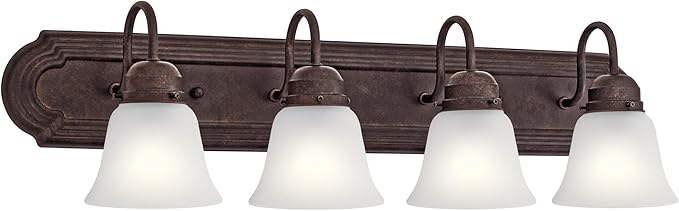 Kichler 5338TZS 30" 4-Light Bathroom Vanity Light Fixture with Satin Etched Glass, Traditional Design in Tannery Bronze for over Mirror Lighting (30" x 8" x 8")