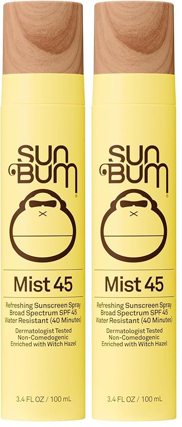 Sun Bum Original SPF 45 Sunscreen Mist - Broad Spectrum Moisturizing Facial Sunscreen Spray with Vitamin E - Hawaii 104 Act Compliant (Made without Octinoxate & Oxybenzone) - Travel Size - 3.4 oz