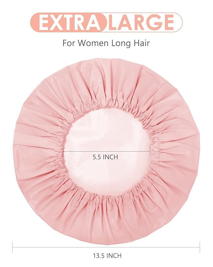 Aquior Shower Caps, Reusable Shower Cap for Women, Waterproof Layer Hair Cap, Large Size for All Hair Lengths,for Girls Spa Home Salon Use (Pink)