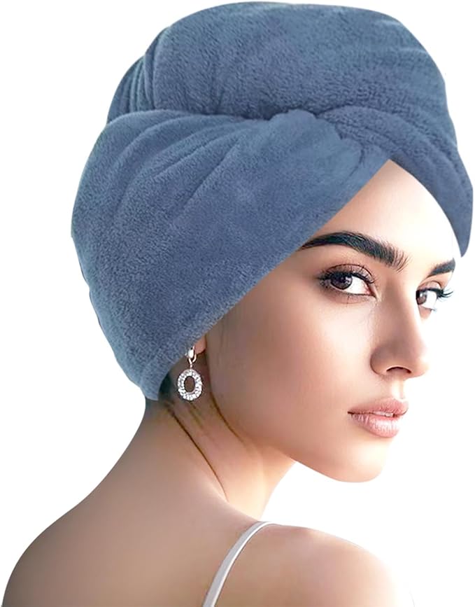 Microfiber Hair Drying Towel Wrap for Women, Hair Turbans Towel for Wet Hair,turbie Twist Hair Towels(The Color of the Picture is for Reference only) (Dark Blue-Double Layer)