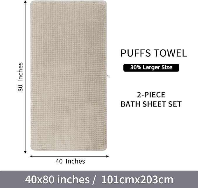 KBY Bath Towels Set of 2, Extra Large Bath Sheets 40X80 Inches,Quick Dry, Ultra Soft，Durable & Super Absorbent Oversized Bathroom Towel Sets for Adults, Gym, Spa, Pool & Hotel (Beige, 2 Piece)