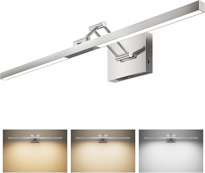 VONLUCE 30" LED Bathroom Vanity Light, 3CCT Modern LED Vanity Lights with 360° Rotatable Head Swing Arm, 11.4W Bathroom Light Fixture Over Mirror, LED Lights for Bathroom Bedroom, Brushed Nickel