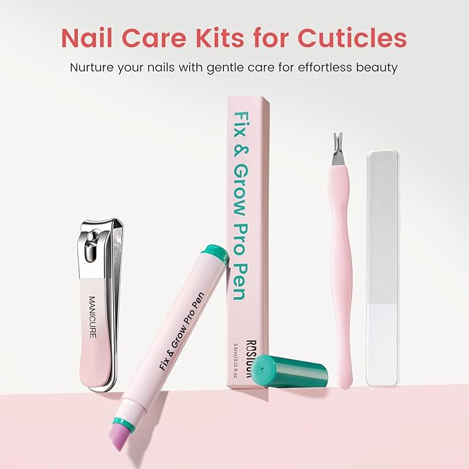 Ceramic Cuticle Oil Pusher Pen - Cuticle Remover Kit for Nails, Nail Care Tool with Nail Clipper Nail Buffer for Hangnails, Dry & Damaged Nails, Moisturize Strengthen Brighten