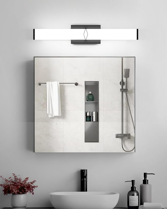 Modern Bathroom Light Fixtures,24inch Dimmable Bathroom Vanity Lights Over Mirror, 25W 2700LM LED Vanity Lights,5700K Matte Black Vanity Lighting Fixtures,ETL Certified Cool White