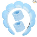 Luckybear Spa Headband for Washing Face, Velvet Makeup Headband, Bubble Skincare Head bands with Face Wash Wristbands Sponge Puffy for Women Skin Care -Blue