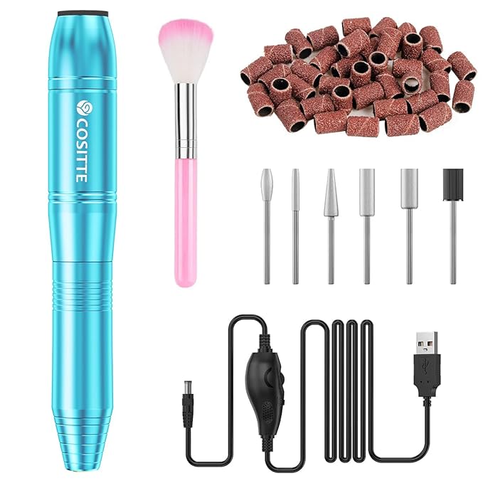 COSITTE Electric Nail Drill,USB Electric Nail Drill Machine for Acrylic Nail Kit,Portable Electric Nail File Polishing Tool Manicure Pedicure Kit Efile Nail Supplies for Home Salon,Sky Blue