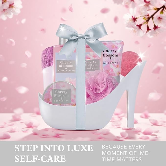 Spa Luxetique Mothers Day Gifts for Women 8pcs High Heel Gift Set for Women Elegant Cherry Blossom Spa Gifts for Womens Birthday Gifts for Womens Wife Sister Girlfriend Friend
