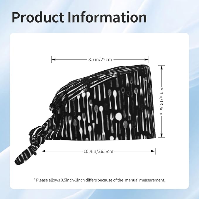 Scrub Cap for Women and Men Boho Black Leaf Pattern Adjustable Breathable Sweatband Hat for Work Kitchen Spa Shower Daily Use