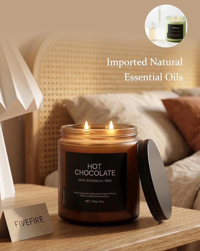 Hot Chocolate Home Scented Candles, 13oz Organic Soy Wax, 76-Hour Clean Burning, Natural Candles Non Toxic, Rich & Cocoa Gourmand Scent for Relaxation, Aromatherapy Housewarming Candle for Men Women