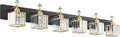 PRESDE 6-Light Crystal Bathroom Lights Fixtures Modern Black and Gold Wall Lamp for Bath Bedroom Hallway