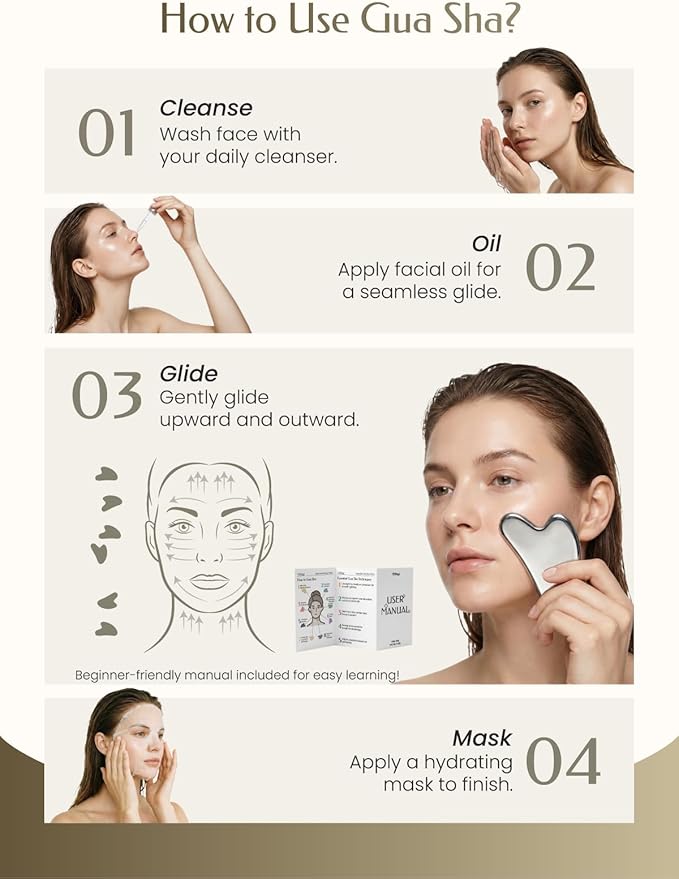 Stainless Steel Gua Sha Facial Tools, Guasha Tool for Face Acupuncture Therapy Trigger Point Treatment, Gua Sha Scraping Massage Tool