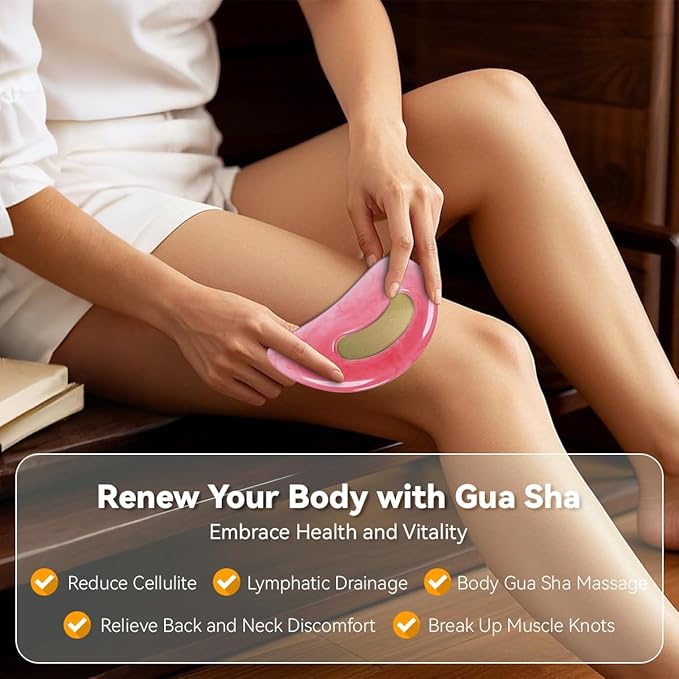 FDKJEJC Body Gua Sha Tool Cellulite Guasha Tool for Body Body Massage Tools (Natural Resin) Lymphatic Drainage Tool Guasha Tool for Face，Back, Legs, Women's Body Shaping Tools (Pink)
