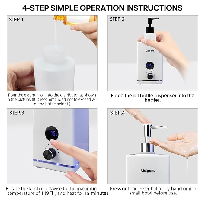 Oil Warmer for Massage, Massage Oil Warmer, Body Oils Heater for Spa, with Two Oil Bottle Dispenser, Adjustable Temperature (White)