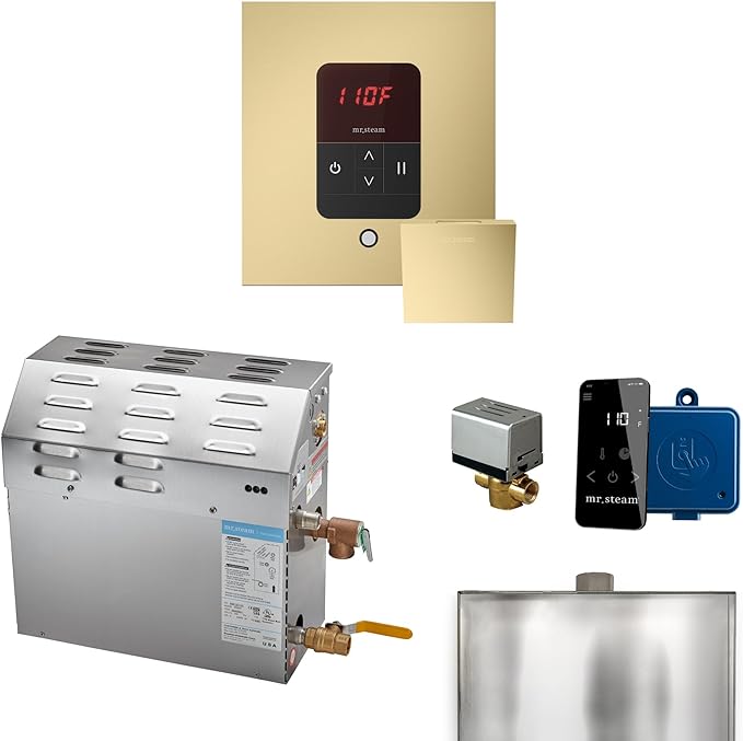 Mr Steam MS 12kW (12000W) Steam Shower Generator Package w/square iTempo Control in Satin Brass