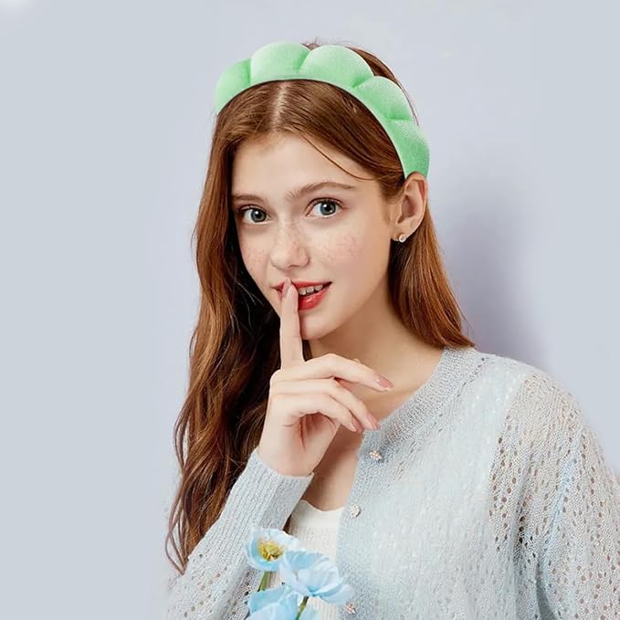 Spa Headbands for Washing Face or Facial, Makeup Headband for Women, Skincare Hair band, Puffy Terry Cloth Face Washing Head band for Maskup, Skin Treatment(Green)