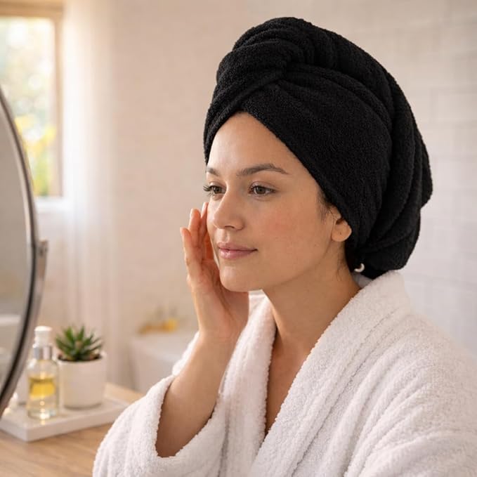 100% Turkish Cotton Hair Towel Wrap 2 Pack – Oeko-TEX Certified Quick Dry Turban for Wet Hair – Soft, Absorbent, Gentle on Curly & Long Hair – 10x26 Inch