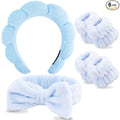 AOPRIE SPA Headbands for Washing Face Makeup Headbands with Bow Hair Band Women Facial Head Band Wrist Towel Wraps Venus Shower Face Mask Blue, 6 Pack