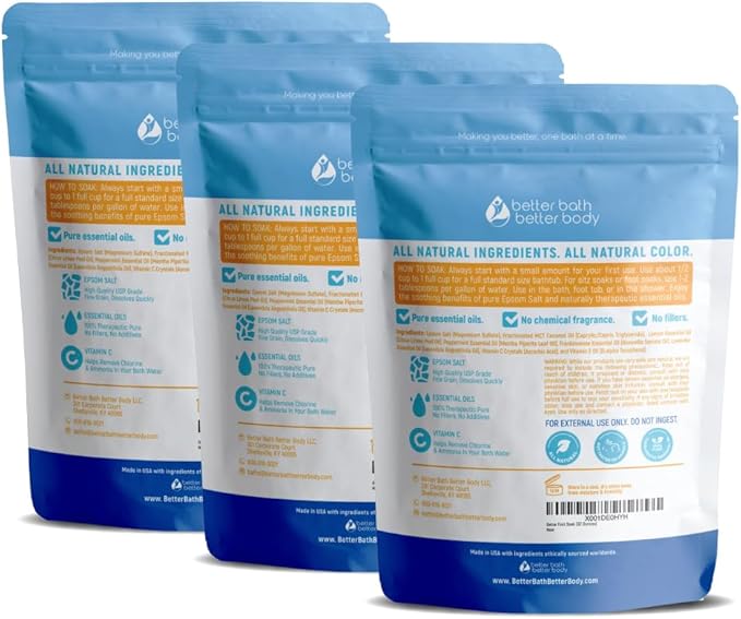 Detox Foot Soak (3 Pack) Epsom Salt Soothing Soaks and Athlete's Foot Detox with Essential Oils in BPA Free Pouch with Press Lock Seal (Bundle with Three 2 Lbs Pouches 6 Lbs Total)