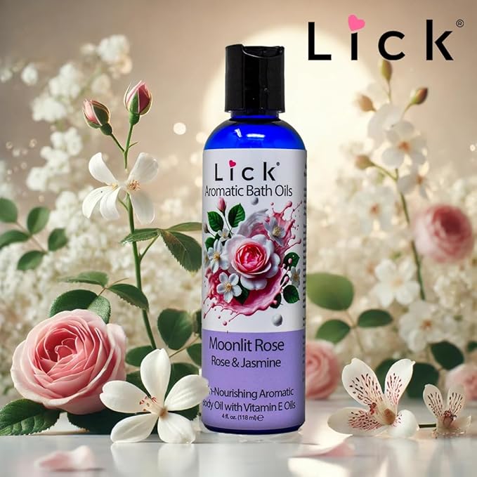 Lick Midnight Rose & Jasmine Aromatic Bath Oil - Calming Floral Scents - Aromatherapy Oils for Bath Relaxation, 4 oz