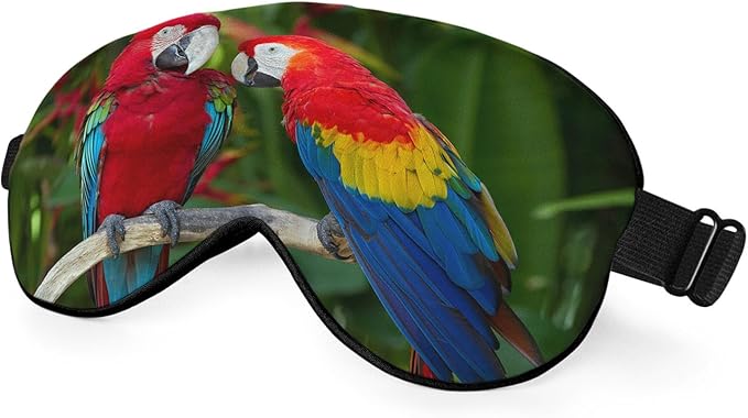 Macaws Parrot Silk Sleep Mask Tree Branch Bright Bird Tropical Eye Mask Sleeping Eye Sleep Shade Cover for Men Women Boy Girl Airplane Travel Rest with Elastic Strap